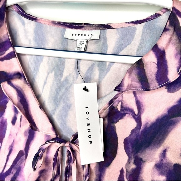 Topshop Pink and Purple Tie Dye Ruffle Flouncy Lightweight Blouse Size 6 - Picture 10 of 16